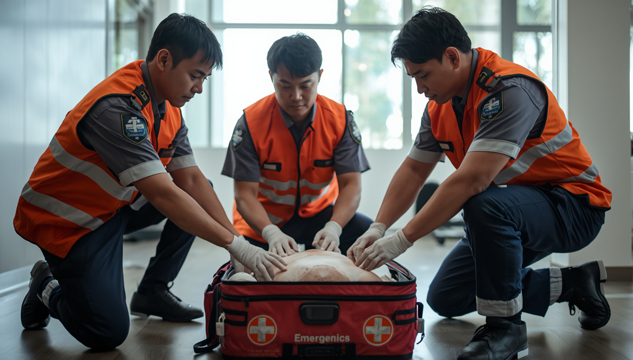 First aid training session with emergency responders